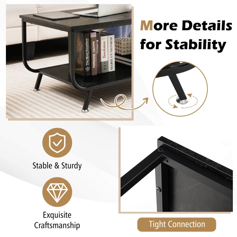 Moderni musta kaksitasoinen marmorikuvioinen sohvapöytä Moderni musta kaksitasoinen marmorikuvioinen sohvapöytä