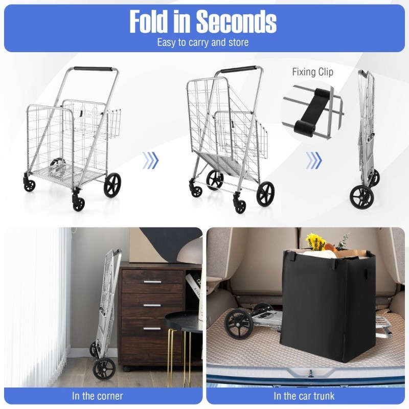 Taitettava ostoskärry vedenpitävällä linerilla - valkoinen