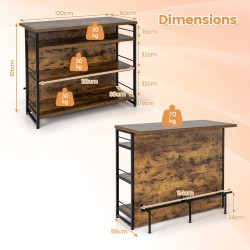 Rustiikkinen baarikaappi viinipullotelineellä ja lasipidikkeillä