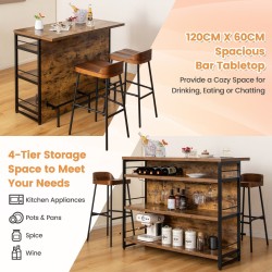 Rustiikkinen baarikaappi viinipullotelineellä ja lasipidikkeillä