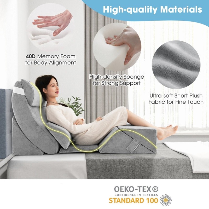 7-osainen ortopedinen keilatyynysarja, pestävä päällinen, harmaa