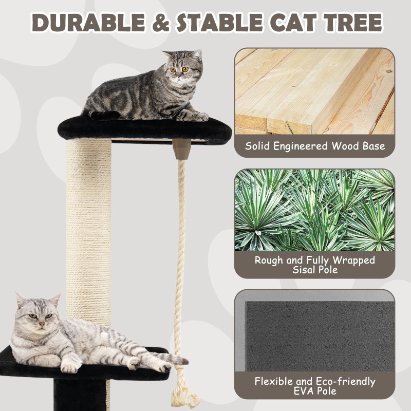 Monitasoinen kissan kiipeilytorni harjalla ja sisal-köydellä