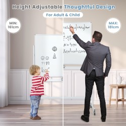 Käännettävä valkotaulu ruudukolla ja tarvikkeilla, säädettävä korkeus