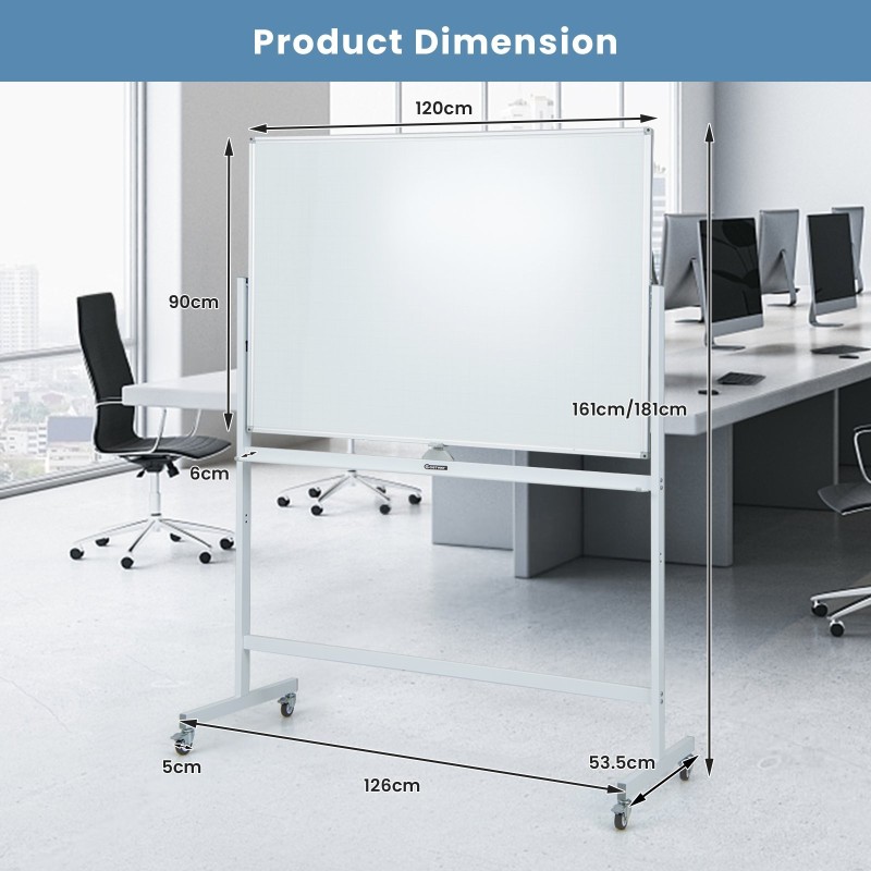 Käännettävä valkotaulu ruudukolla ja tarvikkeilla, säädettävä korkeus