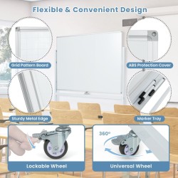 Käännettävä valkotaulu ruudukolla ja tarvikkeilla, säädettävä korkeus