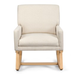 Beige pehmustettu massiivipuinen keinutuoli rentoutumiseen