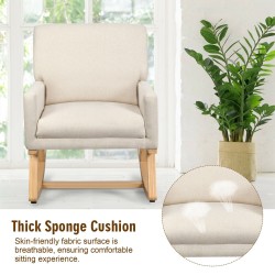 Beige pehmustettu massiivipuinen keinutuoli rentoutumiseen