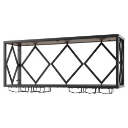 Seinään kiinnitettävä musta viinihylly lasitelineillä