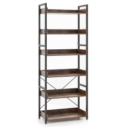 Teollinen metallinen kirjahylly 6 tasoa 4 koukkua ruskea Teollinen metallinen kirjahylly 6 tasoa 4 koukkua ruskea