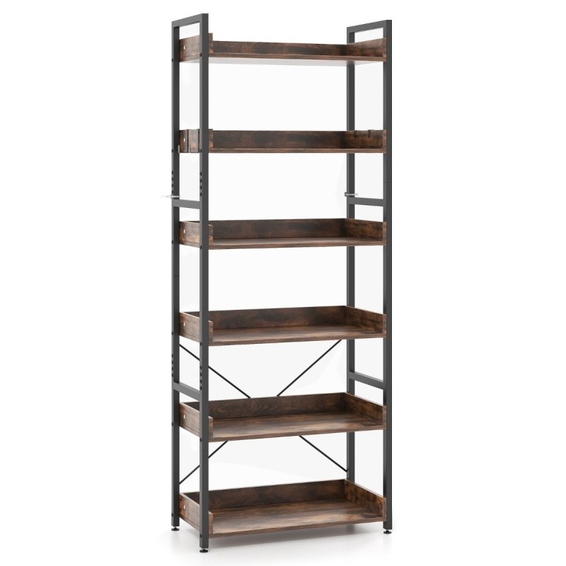 Teollinen metallinen kirjahylly 6 tasoa 4 koukkua ruskea Teollinen metallinen kirjahylly 6 tasoa 4 koukkua ruskea
