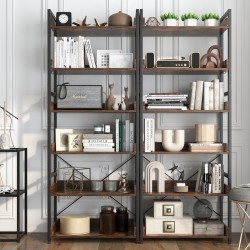 Teollinen metallinen kirjahylly 6 tasoa 4 koukkua ruskea Teollinen metallinen kirjahylly 6 tasoa 4 koukkua ruskea