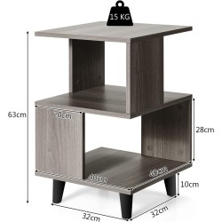 Kaksitasoinen harmaa yöpöytäsarja massiivipuujaloilla