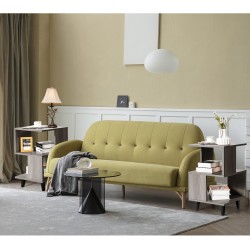 Kaksitasoinen harmaa yöpöytäsarja massiivipuujaloilla