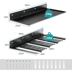 Työkaluhylly seinälle, 4 pidikettä, 36 reikää, musta