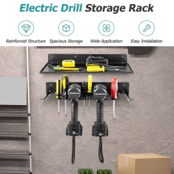 Työkaluhylly seinälle, 4 pidikettä, 36 reikää, musta