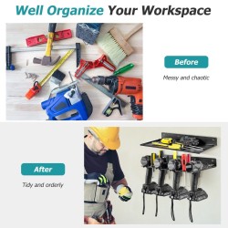 Työkaluhylly seinälle, 4 pidikettä, 36 reikää, musta