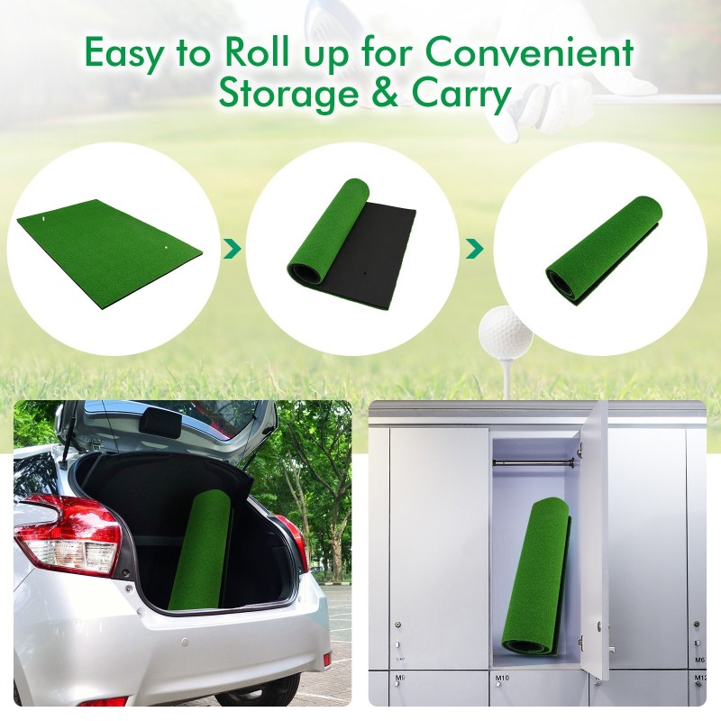 Golflyöntimatto synteettisellä nurmella ja kahdella tiipaikalla