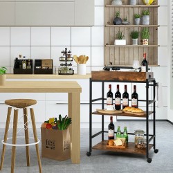 Kolmitasoinen tarjoiluvaunu irrotettavalla tarjottimella, rustiikkinen ruskea