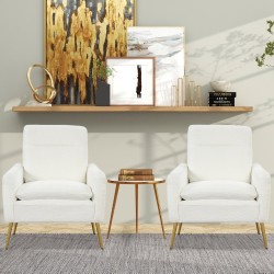 Valkoinen sherpa-nojatuoli kultaisilla metallijaloilla