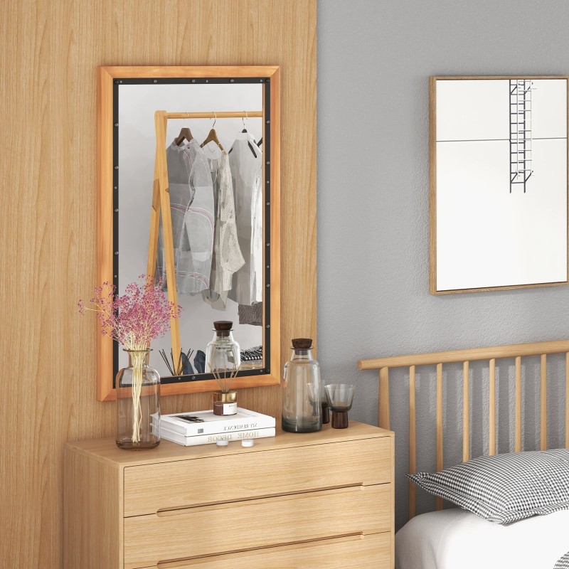 Seinäpeili puukehyksellä luonnollinen suorakulmainen muotoilu