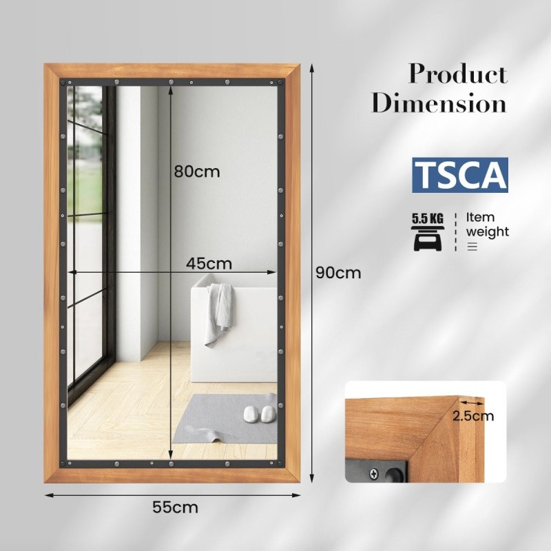 Seinäpeili puukehyksellä luonnollinen suorakulmainen muotoilu