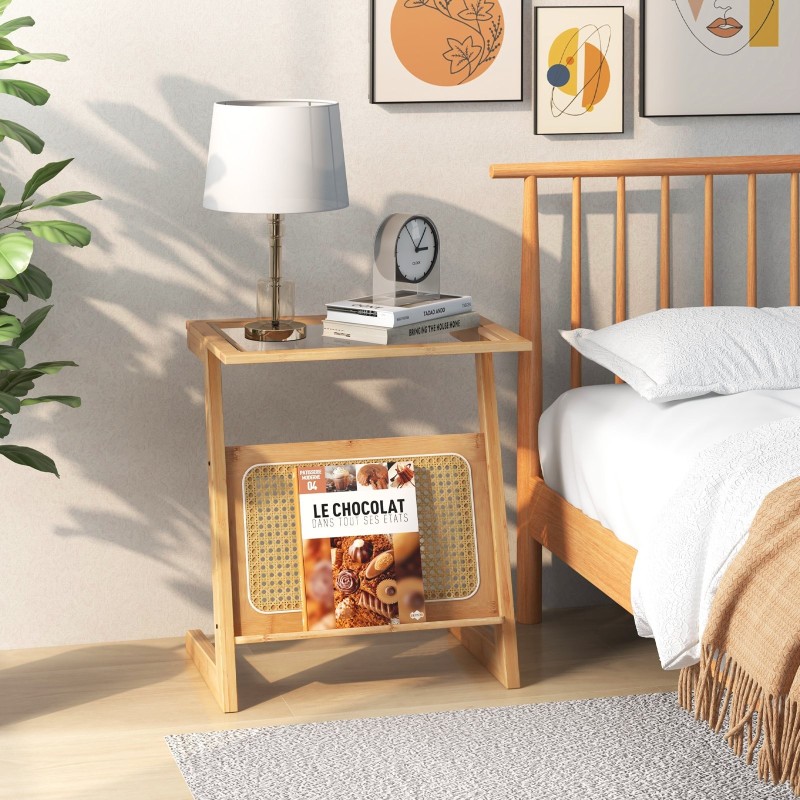 Boheemi z-muotoinen bambupöytä rattan-hyllyllä luonnollinen Boheemi z-muotoinen bambupöytä rattan-hyllyllä luonnollinen