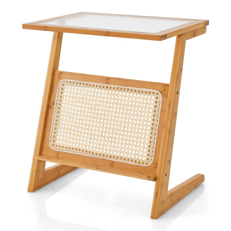 Boheemi z-muotoinen bambupöytä rattan-hyllyllä luonnollinen Boheemi z-muotoinen bambupöytä rattan-hyllyllä luonnollinen