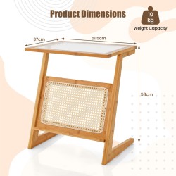 Boheemi z-muotoinen bambupöytä rattan-hyllyllä luonnollinen Boheemi z-muotoinen bambupöytä rattan-hyllyllä luonnollinen