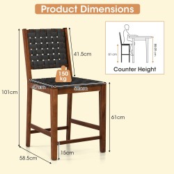 Kaksi punottua baarijakkaraa PU-nahkaremmeillä musta ja ruskea