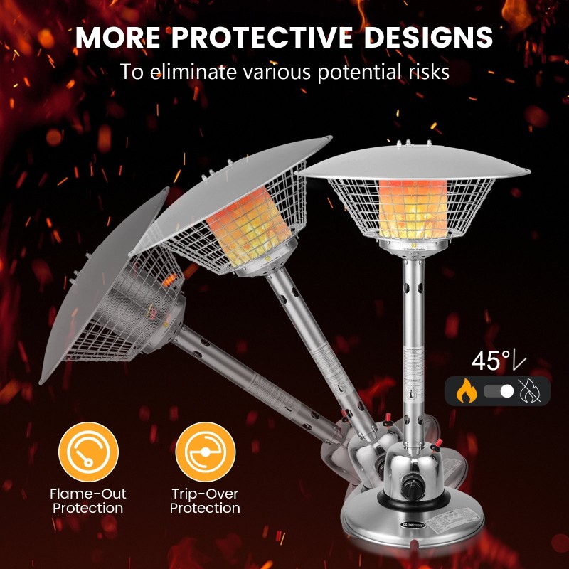 Kannettava hopeanvärinen terassilämmitin 3200 W pöytämalli