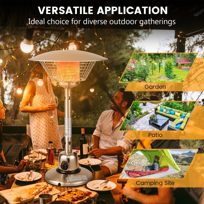 Kannettava hopeanvärinen terassilämmitin 3200 W pöytämalli