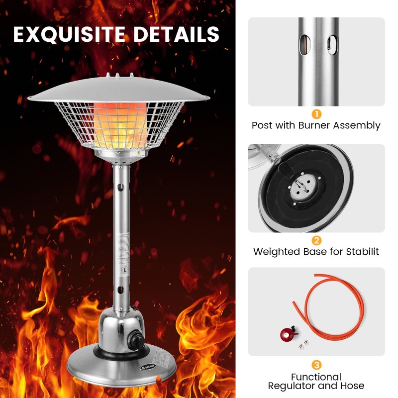 Kannettava hopeanvärinen terassilämmitin 3200 W pöytämalli