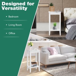 Kaksitasoinen valkoinen puinen apupöytä massiivipuujaloilla