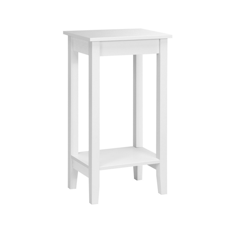 Kaksitasoinen valkoinen puinen apupöytä massiivipuujaloilla