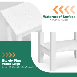 Kaksitasoinen valkoinen puinen apupöytä massiivipuujaloilla