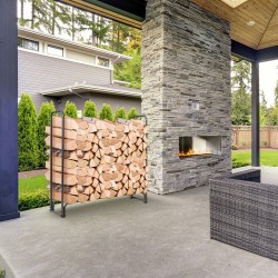 Metallinen kaminapuun säilytyshylly vedenpitävällä suojuksella musta