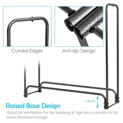 Metallinen kaminapuun säilytyshylly vedenpitävällä suojuksella musta