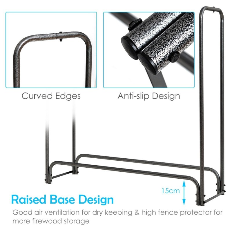 Metallinen kaminapuun säilytyshylly vedenpitävällä suojuksella musta