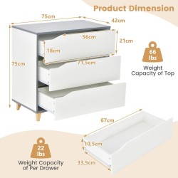 Moderni valkoinen 3-laatikon lipasto suurella säilytystilalla