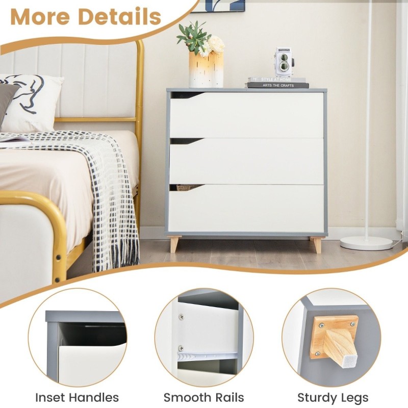 Moderni valkoinen 3-laatikon lipasto suurella säilytystilalla