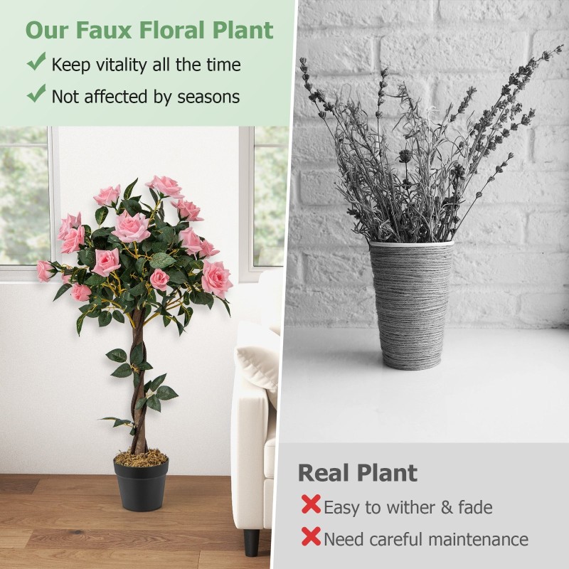 Vaaleanpunainen tekoruusupuu aidolla puuvarrella 93 cm