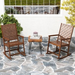 Puinen ruskea keinutuoli PU-istuimella ja kumipuurungolla