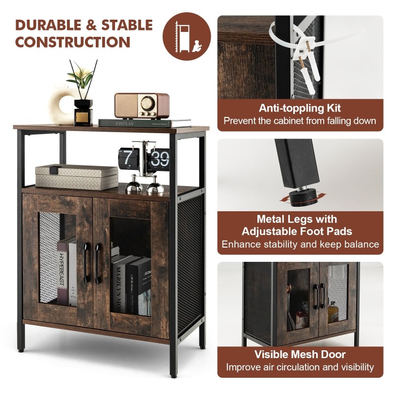 Teollinen keittiön säilytyskaappi, rustiikkinen ruskea, monipuolinen käyttö