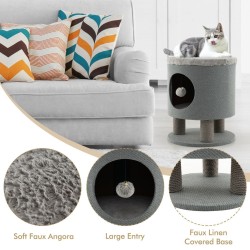 Kissan pesäjakkara raapimapylväillä ja leikkipallolla - harmaa