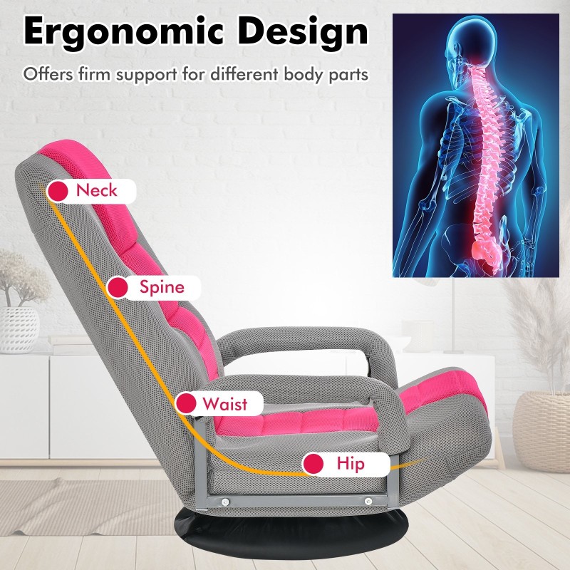 Taitettava 360-asteen kääntyvä pelituoli säädettävällä selkänojalla - pinkki Taitettava 360-asteen kääntyvä pelituoli säädettävällä selkänojalla - pinkki