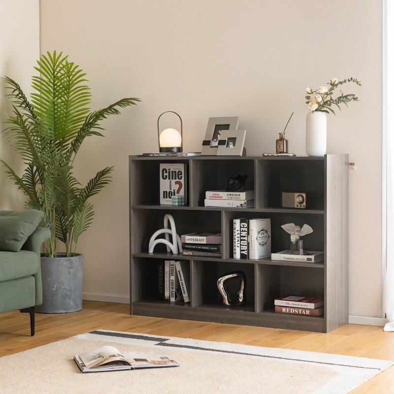 Harmaa 3-tasoinen kirjahylly 8-kuutioinen säilytyskaappi