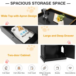 Monikäyttöinen musta kissatalo ja sivupöytä kahdella ovella