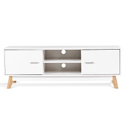 Moderni valkoinen TV-taso 60 tuuman televisiolle säilytystilalla