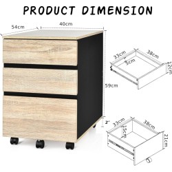 3-laatikkoinen liikuteltava arkistokaappi pyörillä, luonnonväri