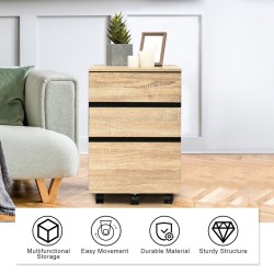 3-laatikkoinen liikuteltava arkistokaappi pyörillä, luonnonväri